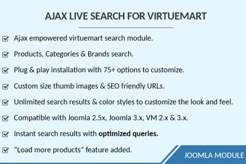 Joomla расширение Ajax Live Search for VirtueMart
