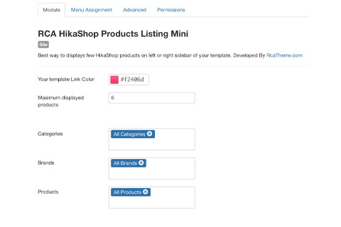 Joomla расширение RCA Products Listing Mini for HikaShop