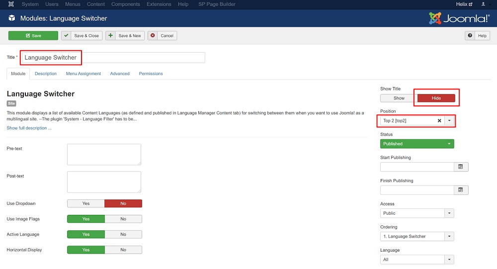 Configuring the Language Switcher module