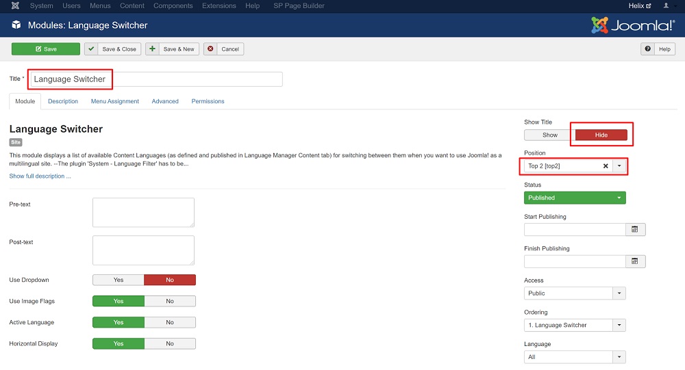 Configuring the Language Switcher module