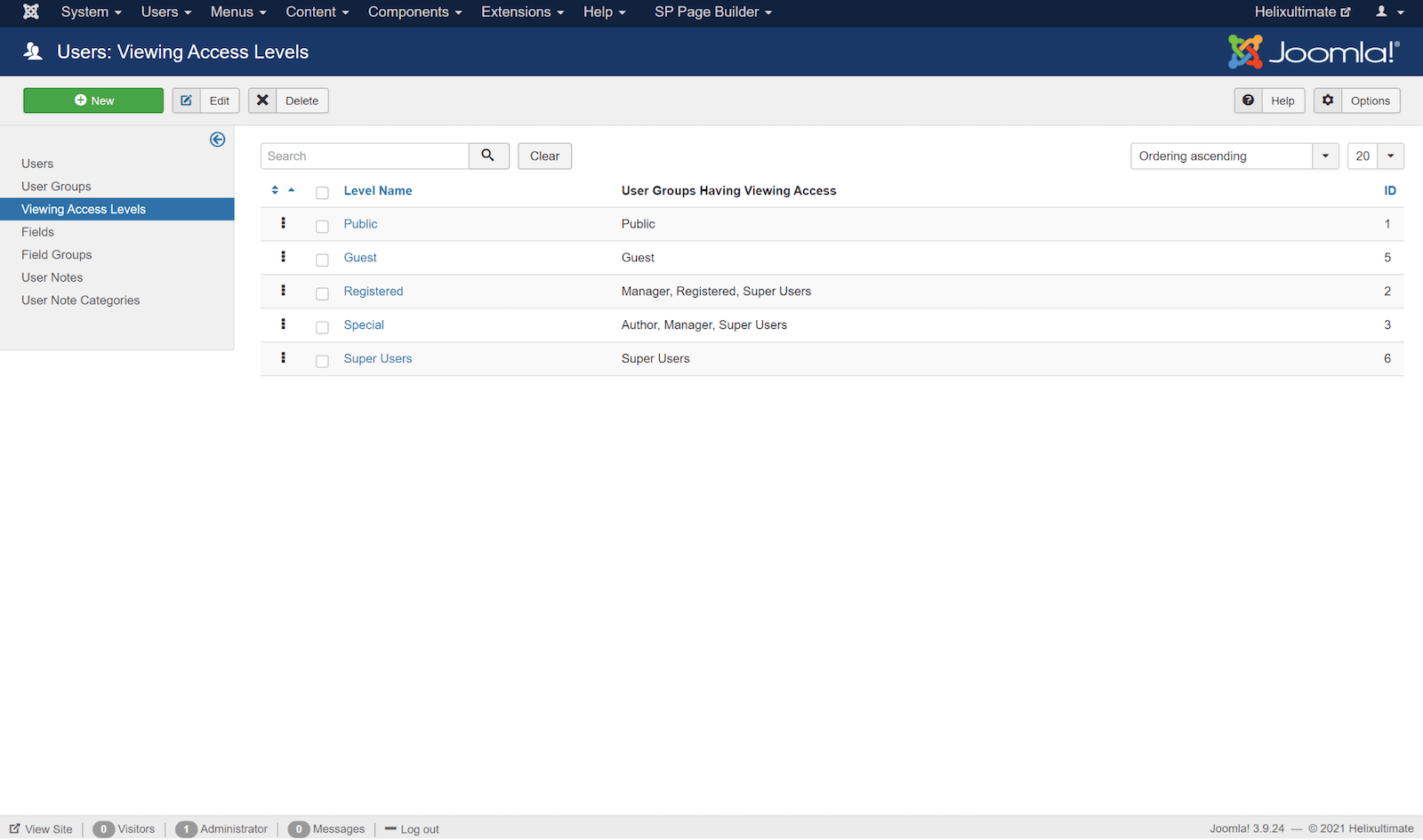 Joomla's Access Levels