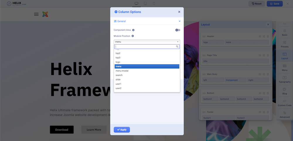 Assigning menu position in Helix Ultimate