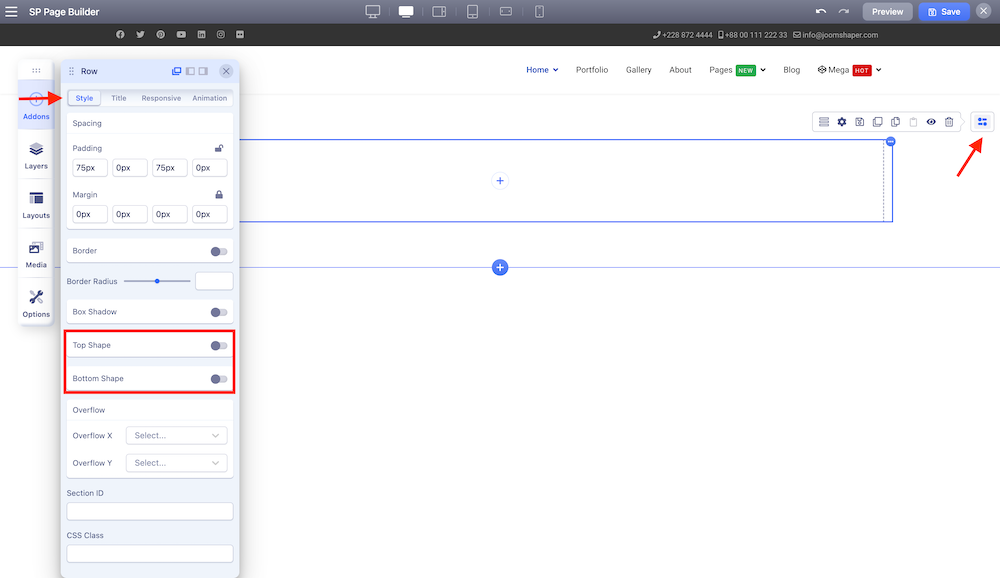 SP Page Builder Shape Options