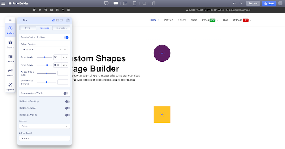 Square Shape with SP Page Builder