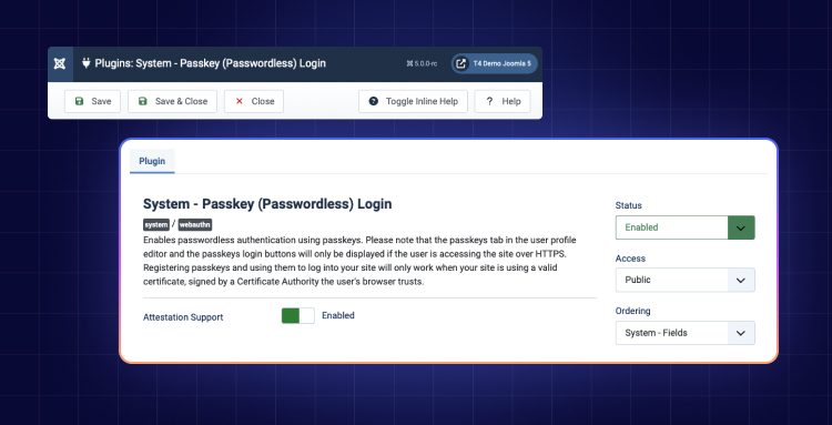 Аутентификация без пароля на основе Passkey в Joomla 5