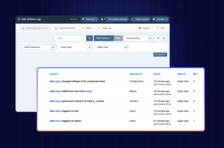 Улучшение журналов действий пользователя в Joomla 5