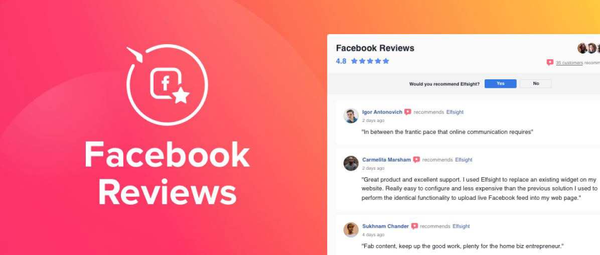 Elfsight Facebook Reviews - интеграция отзывов с Facebook