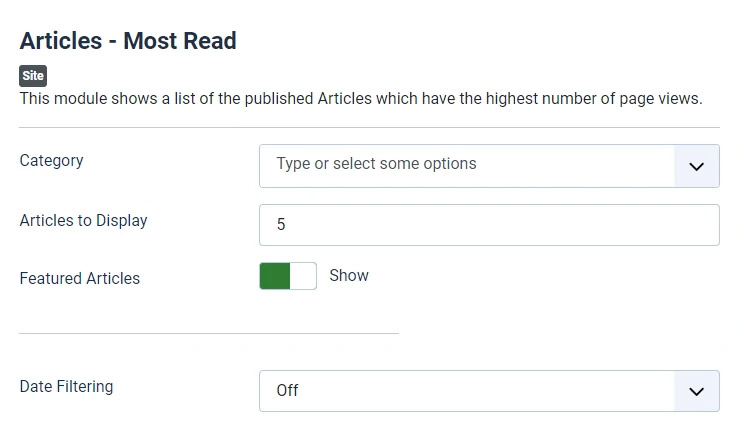 Настройки модуля mod_articles_popular в Joomla