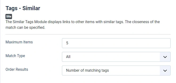 Настройки модуля mod_tags_similar в Joomla