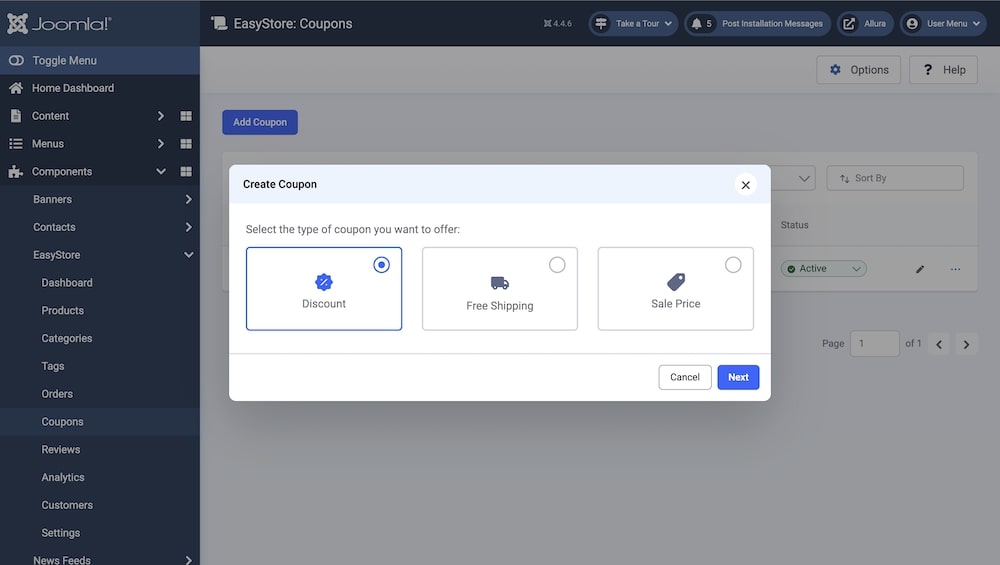 Варианты купонов в EasyStore