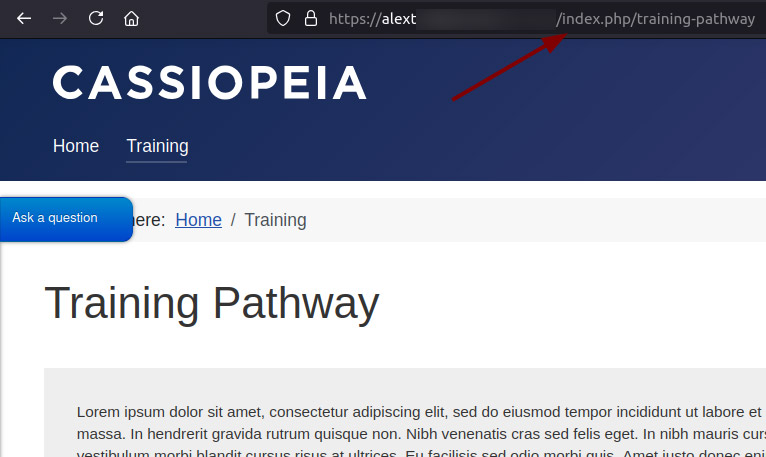 Пример формы на странице Training Pathway