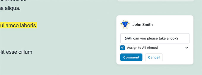 Назначение комментария конкретному пользователю