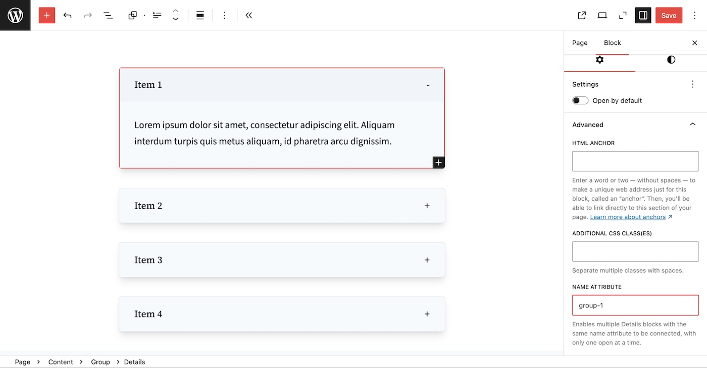 Заголовок и описание в блоке Details WordPress