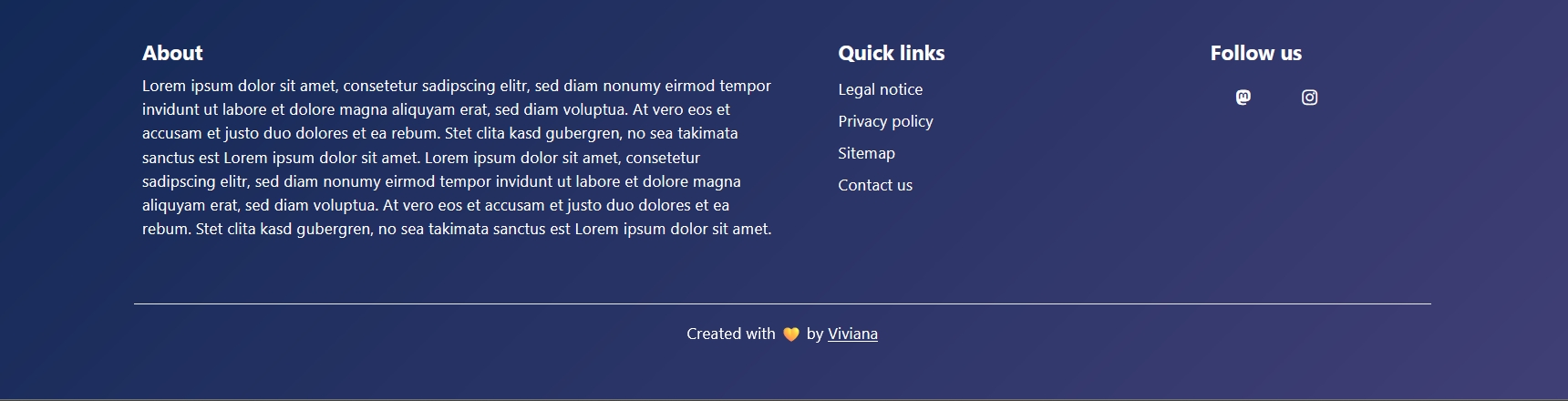Скриншот футера с четырьмя модулями на синем градиентном фоне