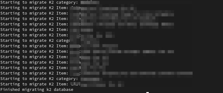 Вывод скрипта migratek2.php в терминале