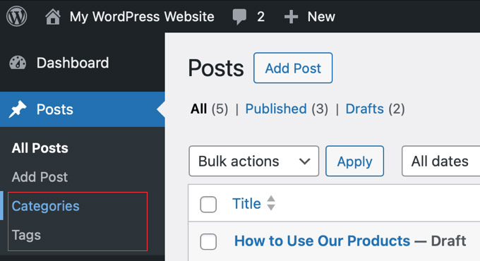 Разница между рубриками и метками в WordPress