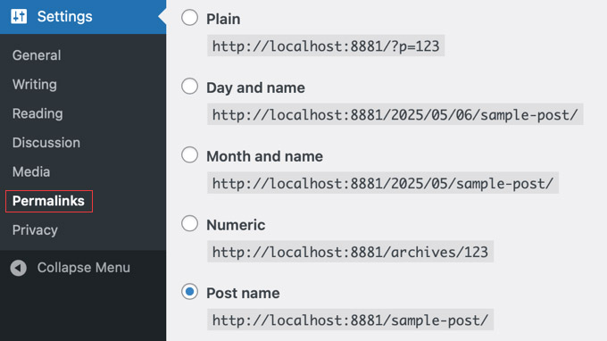 Настройка структуры постоянных ссылок в WordPress