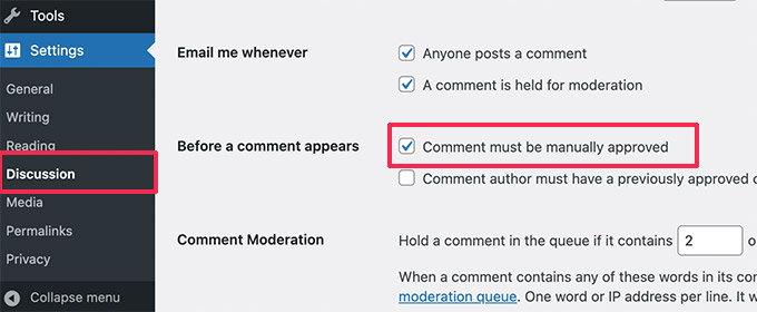Настройка обязательной модерации комментариев