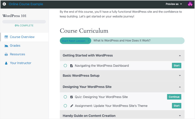 Навигация по онлайн-курсу в MemberPress