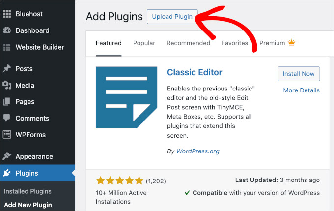 Кнопка Загрузить плагин в WordPress