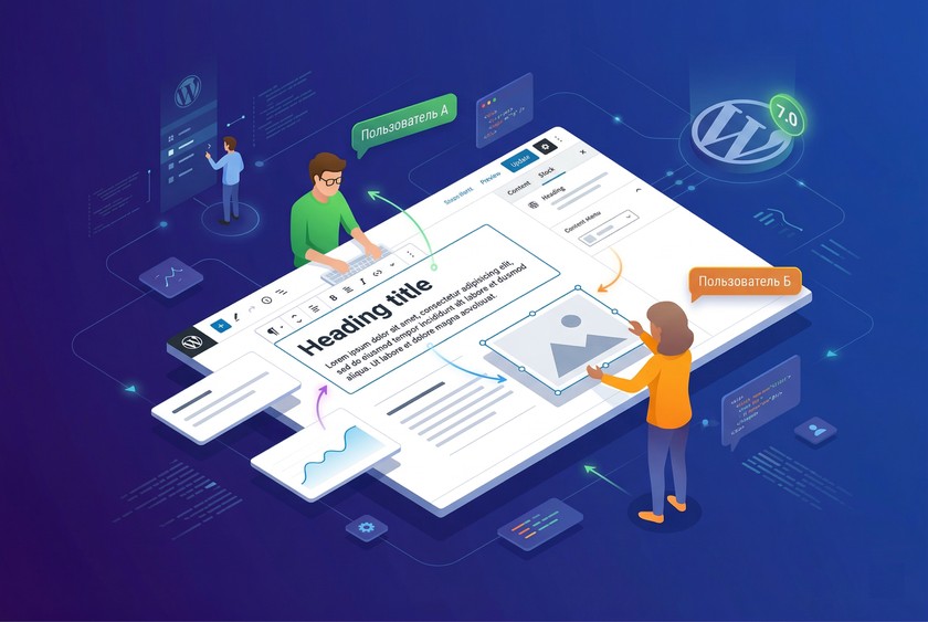 Совместное редактирование в WordPress 7.0 - работа нескольких пользователей одновременно