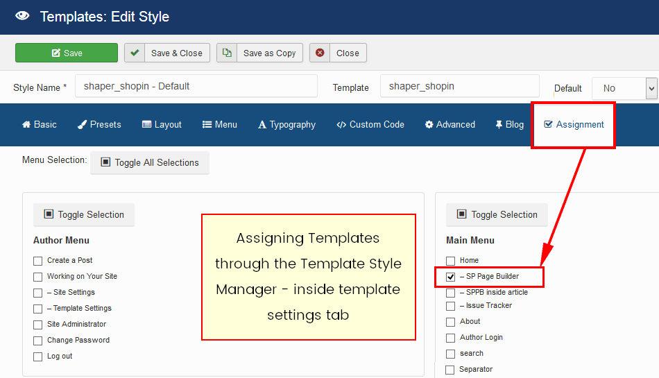 Применение шаблонов через Template Styles Manager