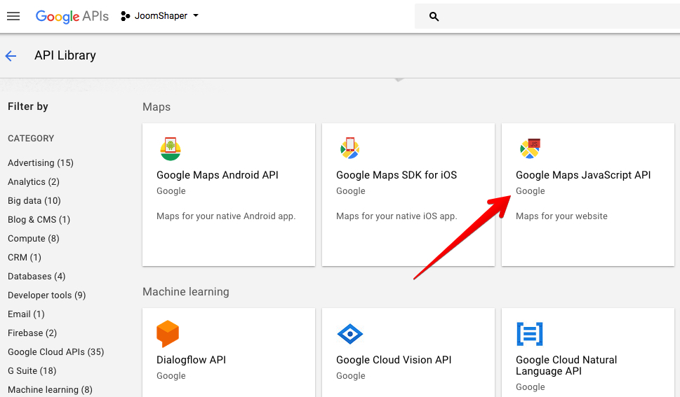 Найдите и откройте Google Maps Javascript API