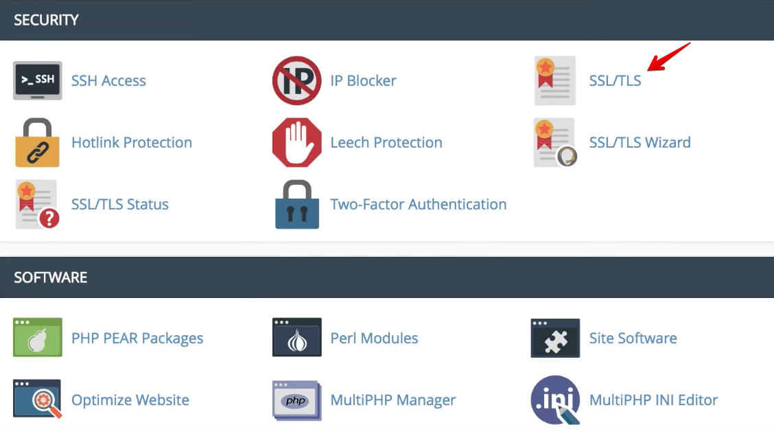 Менеджер SSL/TLS в cPanel