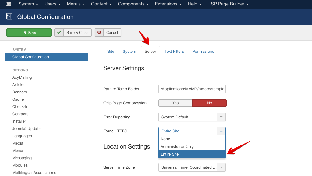 Активация SSL на Joomla