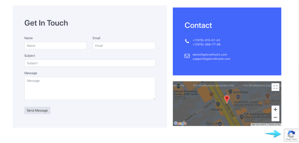 Визуальное представление Google reCAPTCHA в контактной форме с использованием дополнения SP Page Builder Contact Form