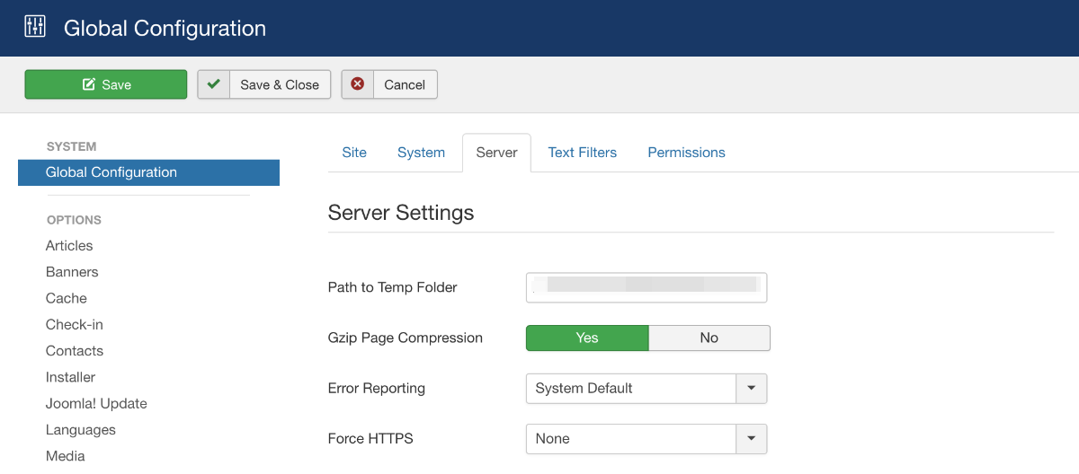 Включение сжатия Gzip на Joomla