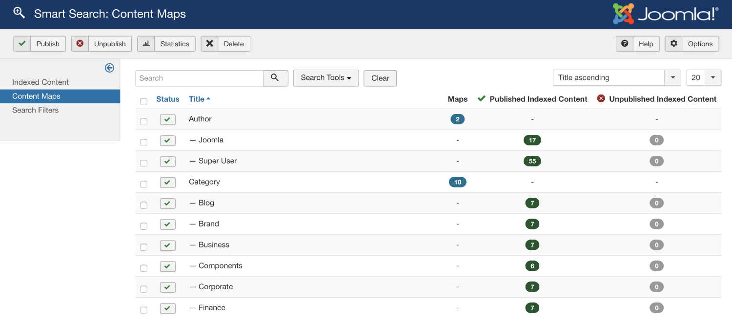 Успешные результаты поиска на сайте Joomla