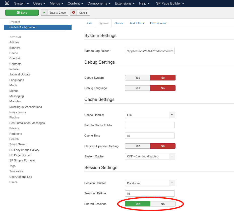 Переключатель Общих Сессий в Joomla