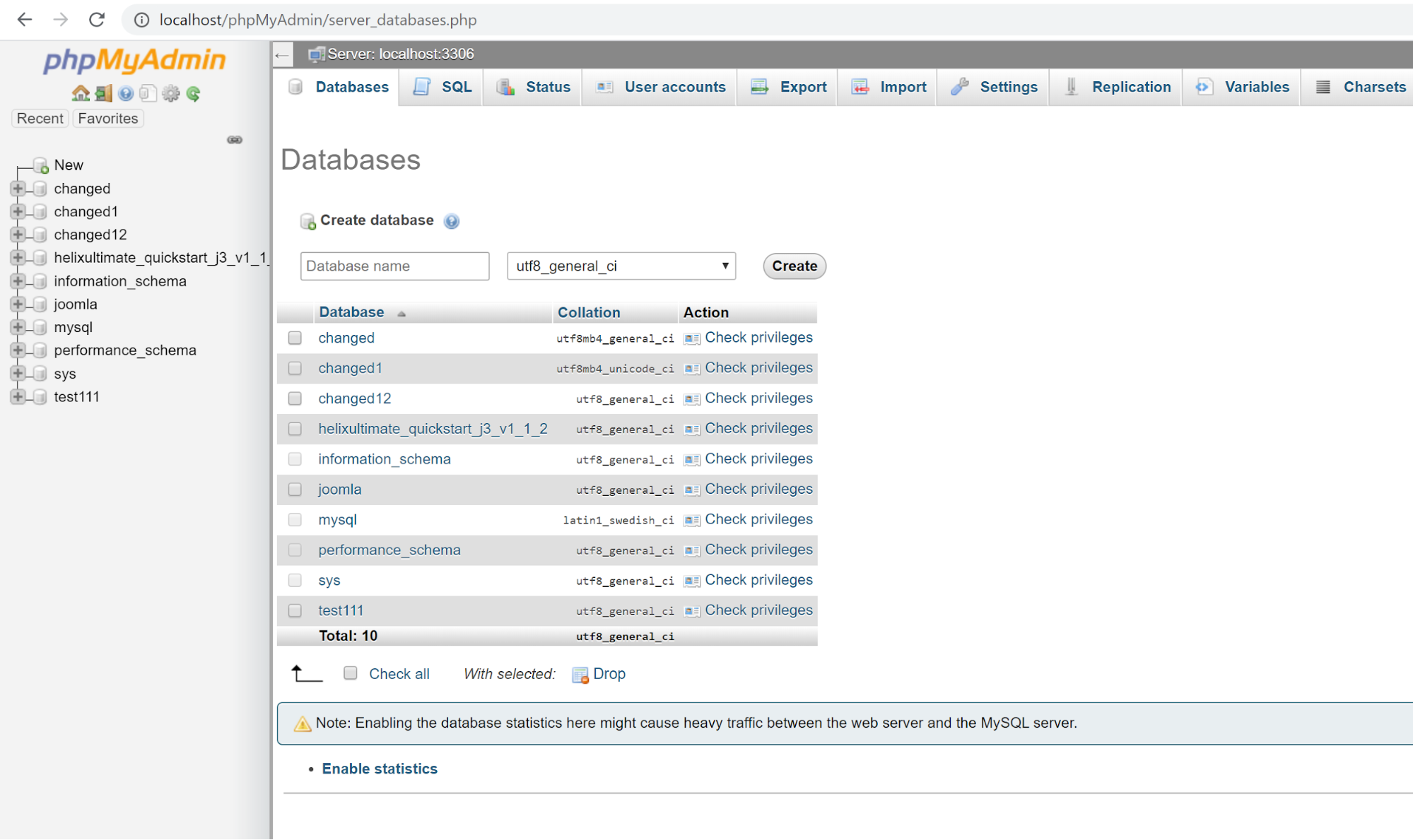 Creating a new database in phpMyAdmin