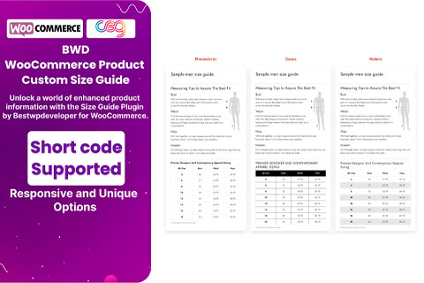 WordPress плагин CodeCanyon BWD Product Custom Size Guide For WooCommerce