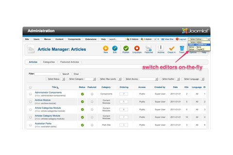Joomla расширение Switch Editor