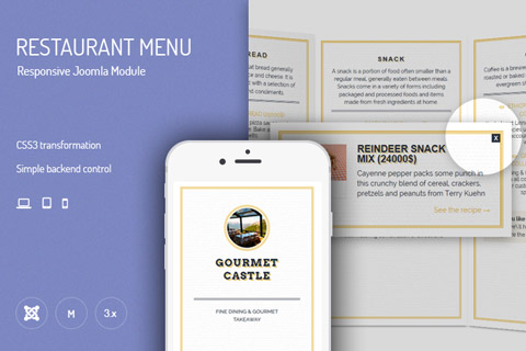 Joomla расширение JUX 3D Restaurant Menu