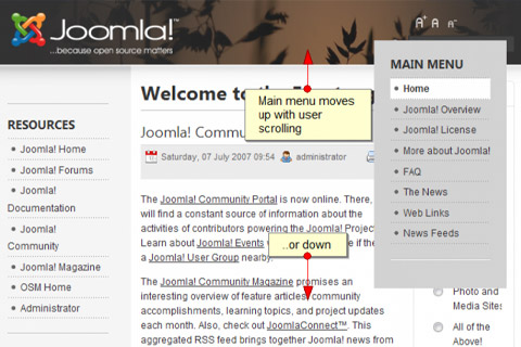 Joomla расширение Absolute Floating Menu