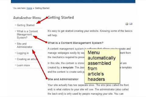 Joomla расширение AutoAnchor Menu