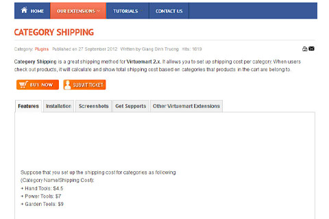 Joomla расширение Category Shipping
