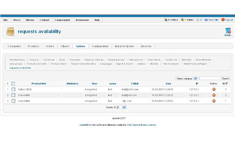 Joomla расширение JoomShopping Plugins: Availability Info