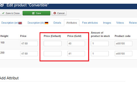 JoomShopping Addons: Product price for User Group