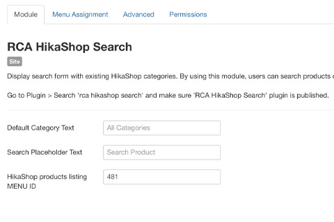 RCA Search for HikaShop