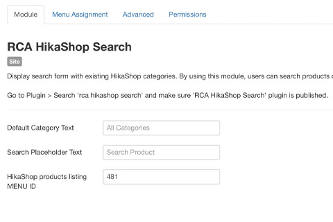 RCA Search for HikaShop