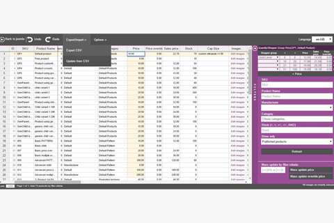 VirtueMart excel-like product manager