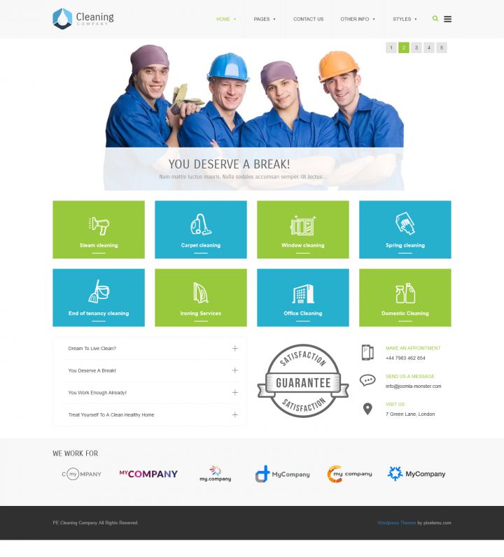 WordPress шаблон DJ-Extensions Pe Cleaning Company