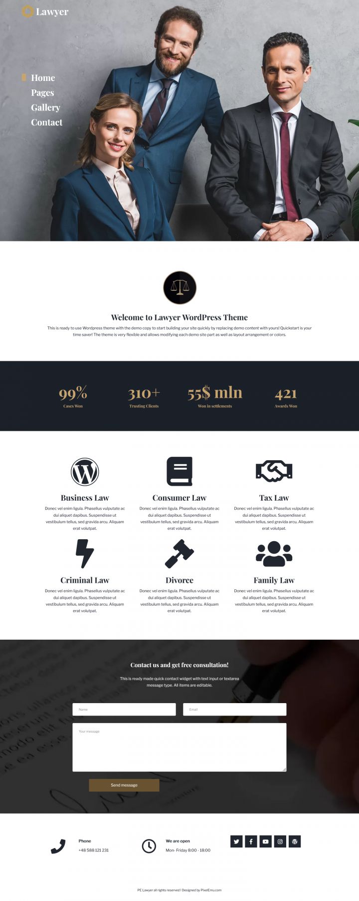 WordPress шаблон DJ-Extensions Pe Lawyer