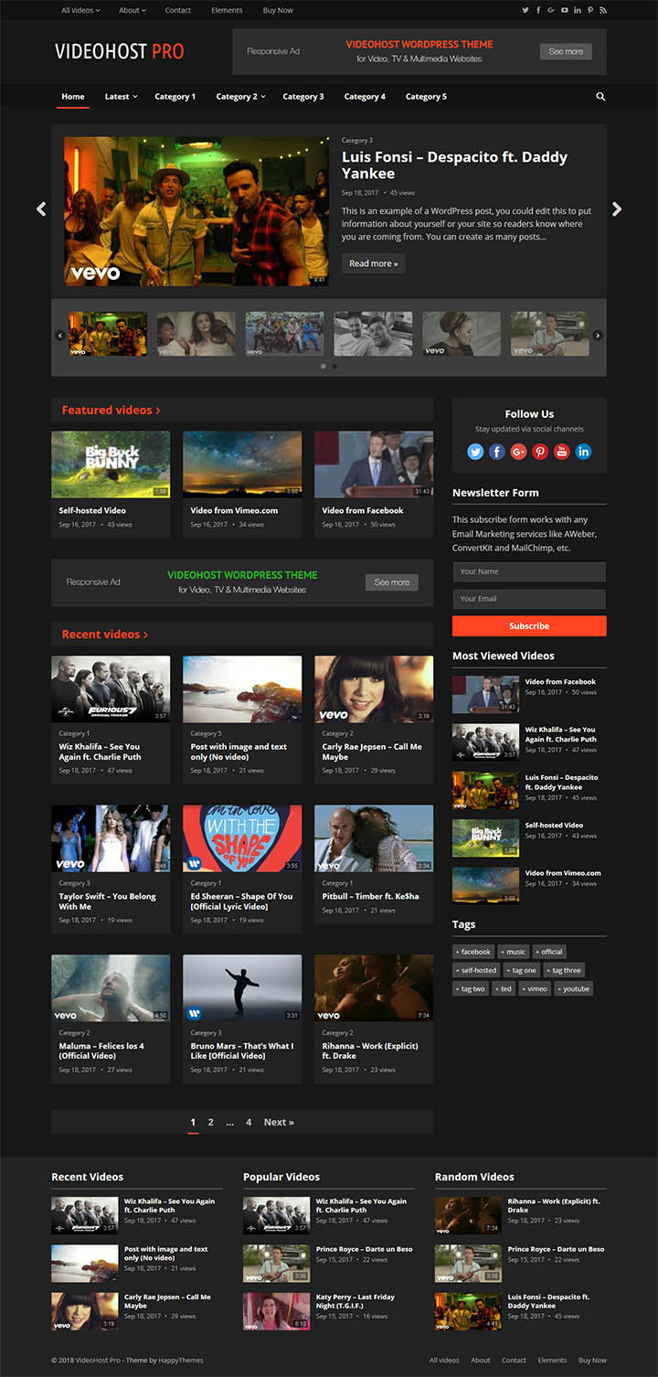 WordPress шаблон HappyThemes VideoHost