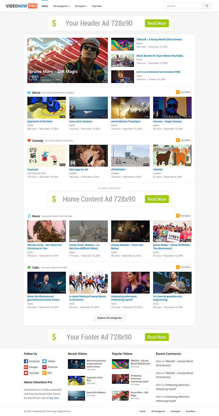 WordPress шаблон HappyThemes VideoNow