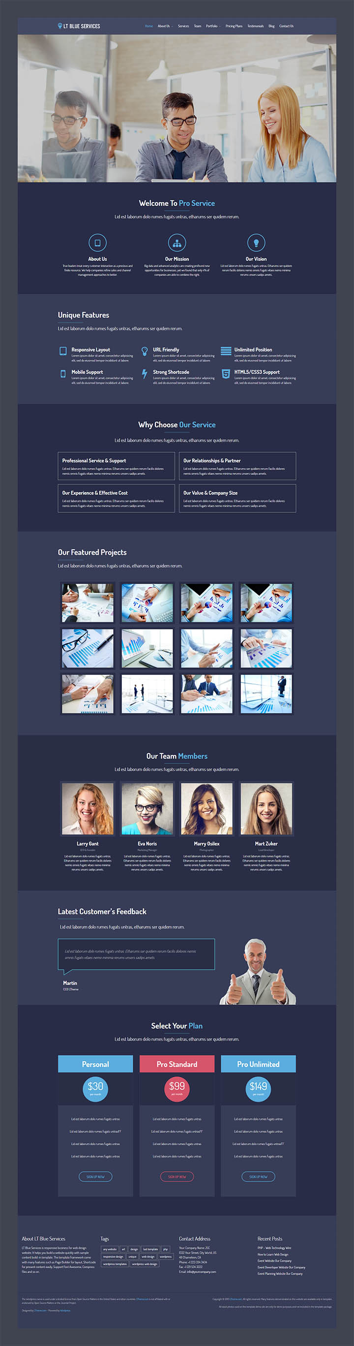 WordPress шаблон LTheme Blue Services